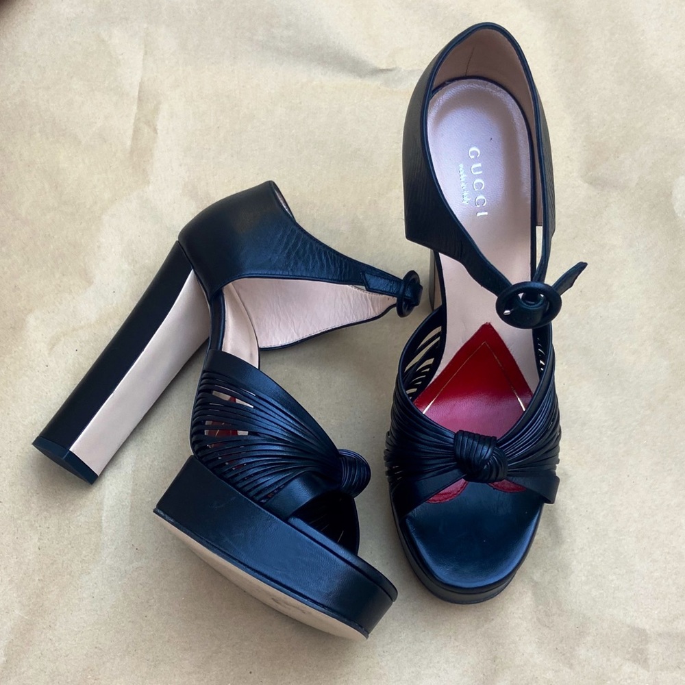 Gucci Black Leather Platform Sandals